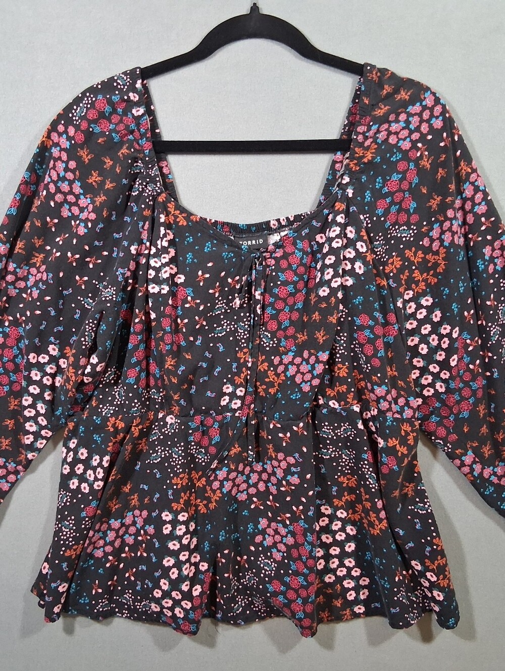Torrid Women's 2 (18 - 20) Black Floral Babydoll Blouse Boho Whimsygoth